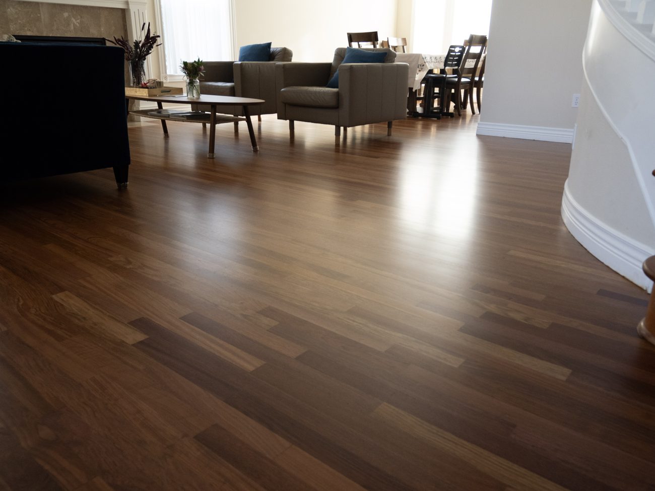 Brazilian cherry interlace installation woven seamlessly into the existing floor